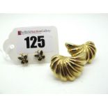 A Pair of Modern Earrings, of fan design, on Continental post and hinged back fitting, stamped "