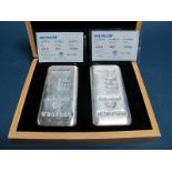 Two Metalor/Kilo Silver 999.0 Bullion Bars, numbered K307586 and K307587, each with ceritificate;