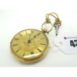 An 18ct Gold Cased Openface Fob Watch, the foliate engraved dial with black Arabic numerals,
