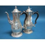 A Hallmarked Silver Coffee Pot and Matching Hot Water Pot, (makers marks indistinct) London 1928,