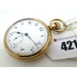 A Gold Plated Cased Openface Pocketwatch, the white dial with black Arabic numerals and seconds