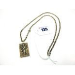 A 9ct Gold Rectangular Panel Pendant, of openwork textured design depicting a Joker, suspended on