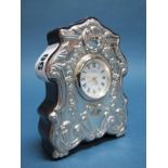 A Decorative Hallmarked Silver Mounted Clock, R.Carr, Sheffield 1994, of shaped design, detailed