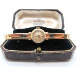 Omega; A Vintage 9ct Gold Cased Ladies Wristwatch, the signed dial with Arabic numerals and line
