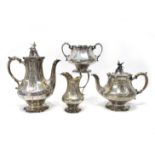 A Highly Decorative Hallmarked Silver Four Piece Tea Set, Edward & John Barnard, London 1854, each