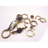Assorted "375" Hoop Earrings; A Modernist Style Brooch, of textured and polished finish, stud