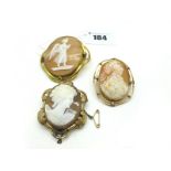 A XIX Century Oval Shell Carved Cameo Brooch, depicting winged maiden, collet set within openwork