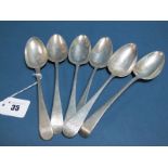 Six Hallmarked Silver Old English Pattern Table Spoons, (various makers and dates) crested and