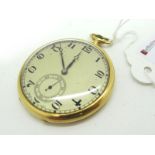 A Slim Vintage 18ct Gold Cased Openface Pocketwatch, the circular dial with Arabic numerals and