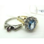 A Modern 9ct Gold Cluster Dress Ring, oval claw set to the centre; A Single Stone Ring, claw set,