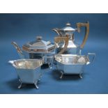 A Matched Hallmarked Silver Four Piece Tea Set, EV, Sheffield 1937, 1938, each of elongated
