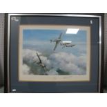 A Framed Print, by Robert Taylor, Entitled "Hurricane", graphite signed by Wing Commander R.R