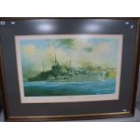 A Framed Print, by Robert Taylor, Entitled "H.M.S Kelly", Grand Harbour Malta, 1941, No. 1658/