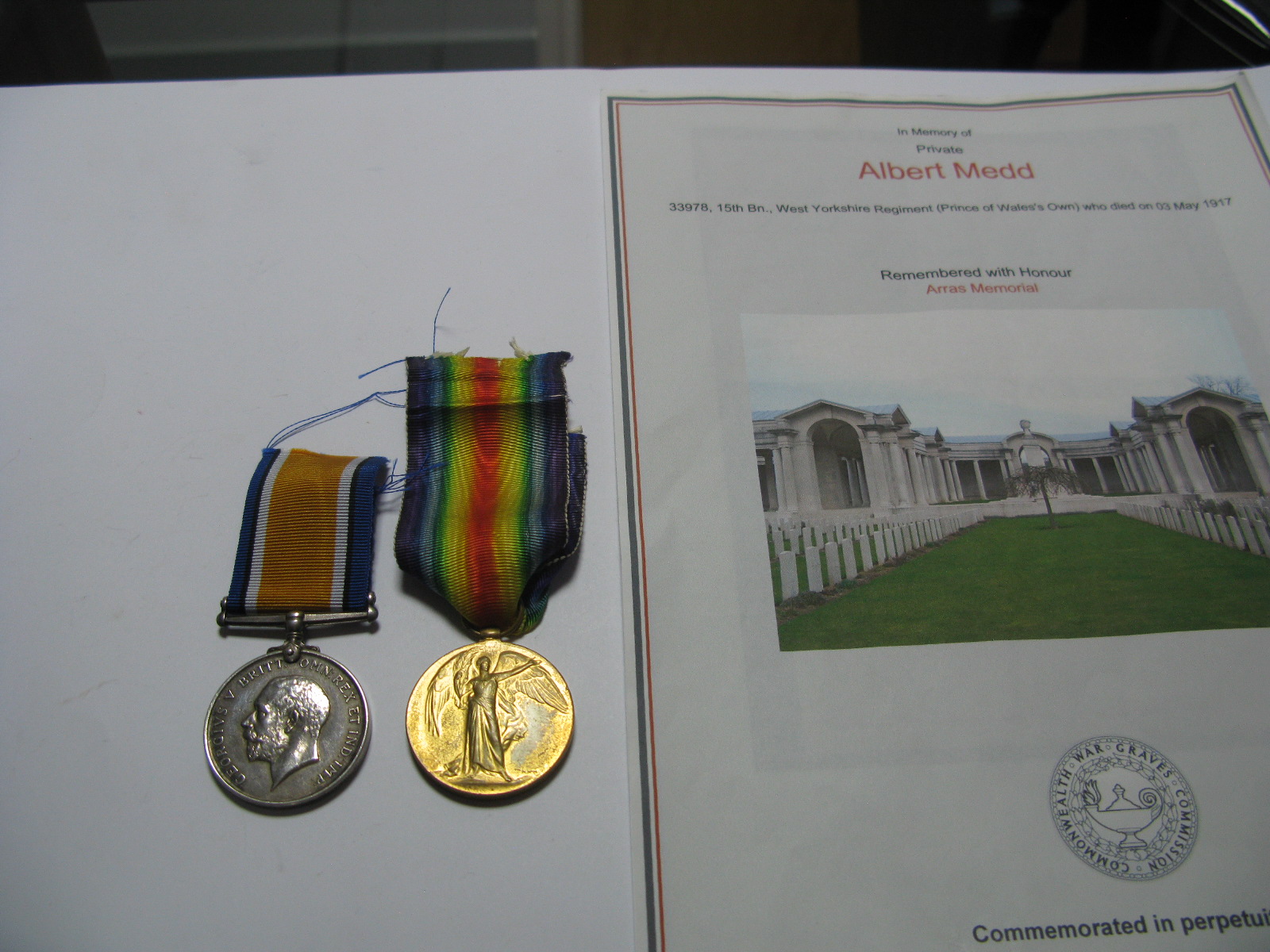 WITHDRAWN - A WWI Casualty Medal Pair, comprising War Medal and Victory Medal to 33978 Pte A.Medd,