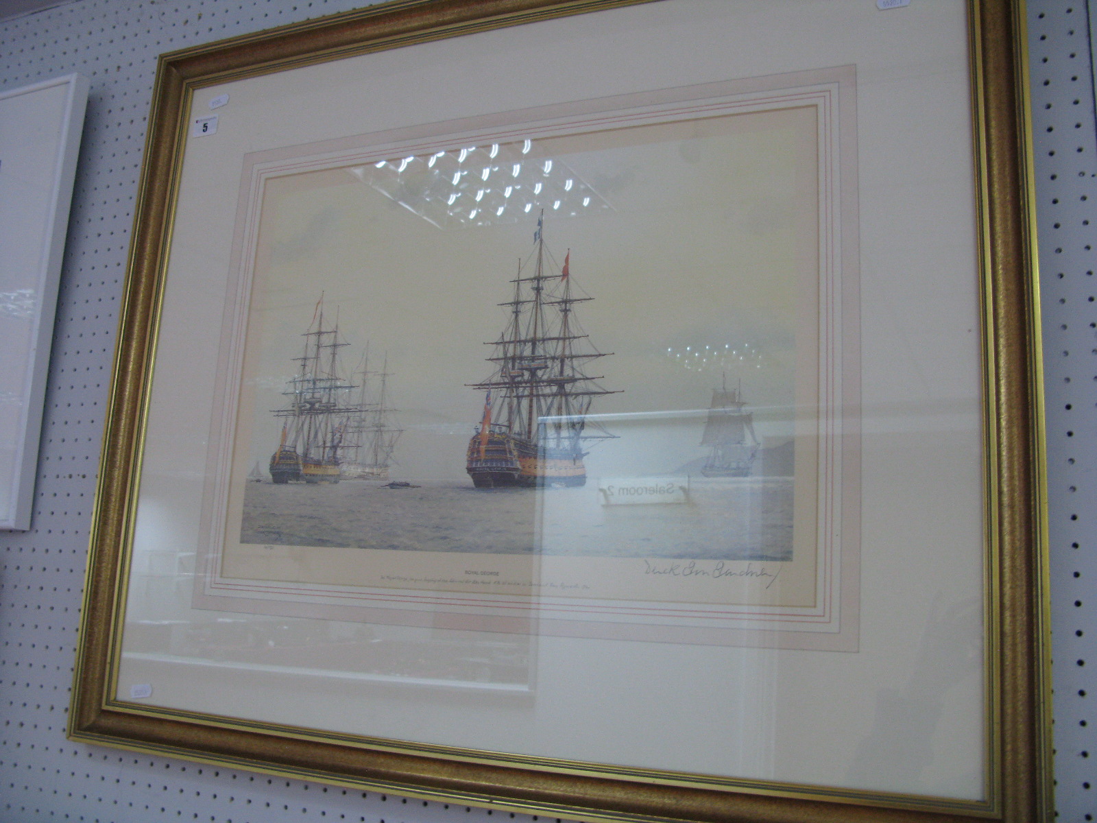 A Framed Print, Royal George, The Flagship of Vice Admiral Sir Alex Hood, at anchor in Cawsand