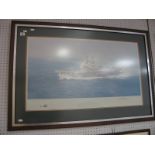 A Framed Print, of H.M.S Ark Royal, The Ark Turning into Wind, No. 762/850, graphite signed by David