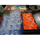 Quantity of Drinking Glasses, one tray, six Webb lead crystal and six Bohemia crystal glasses in