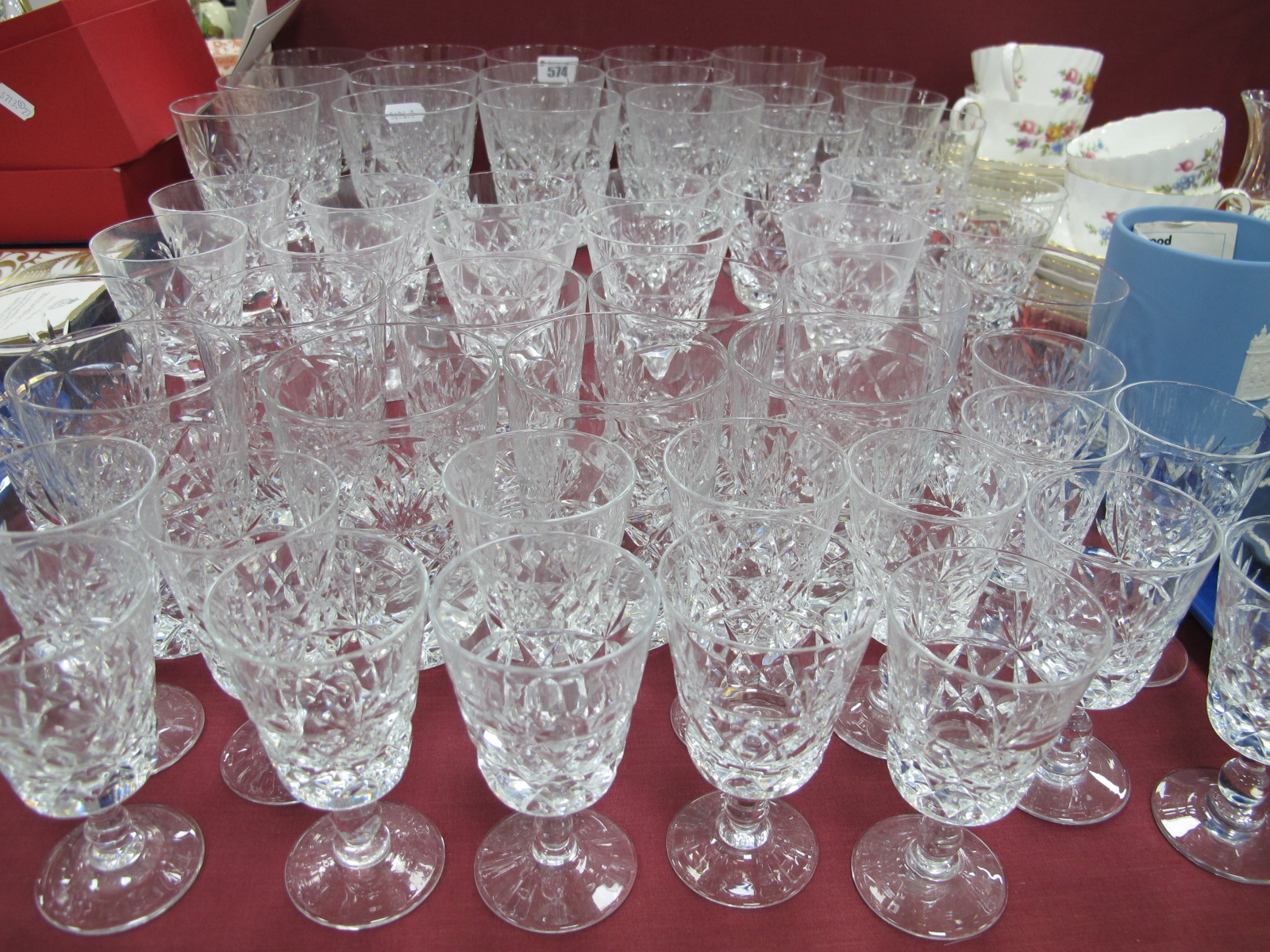 A Suite of Royal Brierley Cut Glassware, including thirteen large wine glasses, five small wine