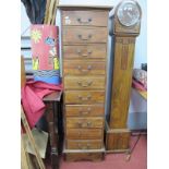 Slender Hardwood Chest of Ten Drawers, 40cm wide.