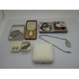 A Hallmarked Silver Nurse's Style Waist Buckle, of openwork scroll design, bead necklaces, an oval