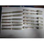 A Set of Six Hallmarked Silver Fish Knives and Forks, Messrs Hutton, Sheffield 1935, (stamped Silver