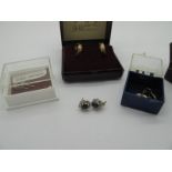 A Pair of 9ct Gold Creole Style Earrings, another pair similar, a pair of modern cluster earstuds,