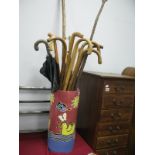 Quantity of Walking Sticks, pottery stick stand.