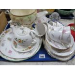 Waterford Glass Clock, 'Windswept' tea ware, Crown Derby cream jug etc:- One Tray