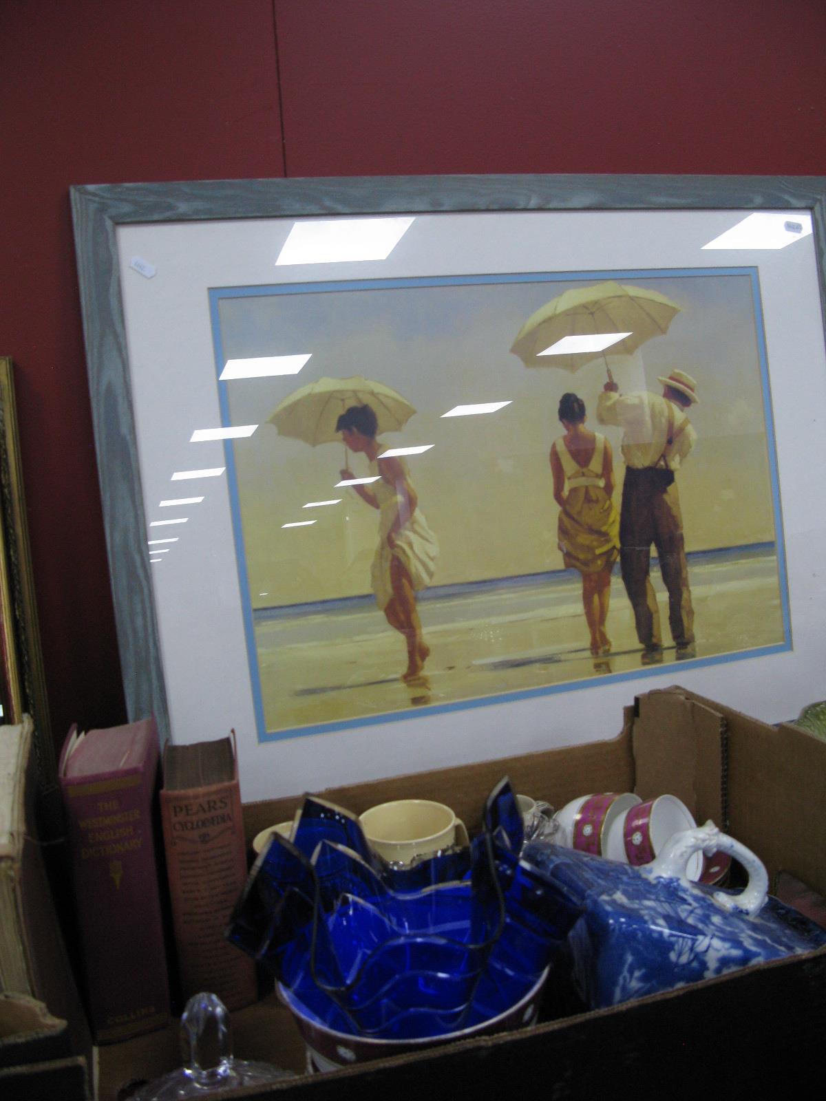 Jack Vettriano Print 'Mad Dogs'; together with books, blue white, cheese dish, XIX Century part