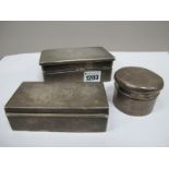 A Matched Pair of Hallmarked Silver Boxes, one rectangular, one circular, allover engine turned,