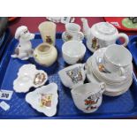 Dolls Tea Set, Willow art crested terrier, Worcester vase, etc:- One Tray