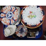 A XIX Century Imari Pattern Plates, dish, ribbon plates, match holder, Teak of H.M.S Iron Duke