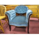 Early XX Century Mahogany Salon Chair, with a carved pierced top rail, upholstered back, arms,