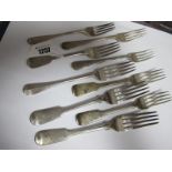 A Set of Three Irish Hallmarked Silver Forks, crested; a pair of hallmarked silver fiddle pattern