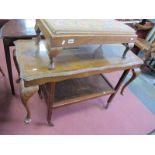 Mahogany Coffee Table, tea trolley, oak stool. (3)