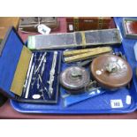 Chesterman Rules, unique slide rule, geometry set, magnifiers, etc:- One Tray