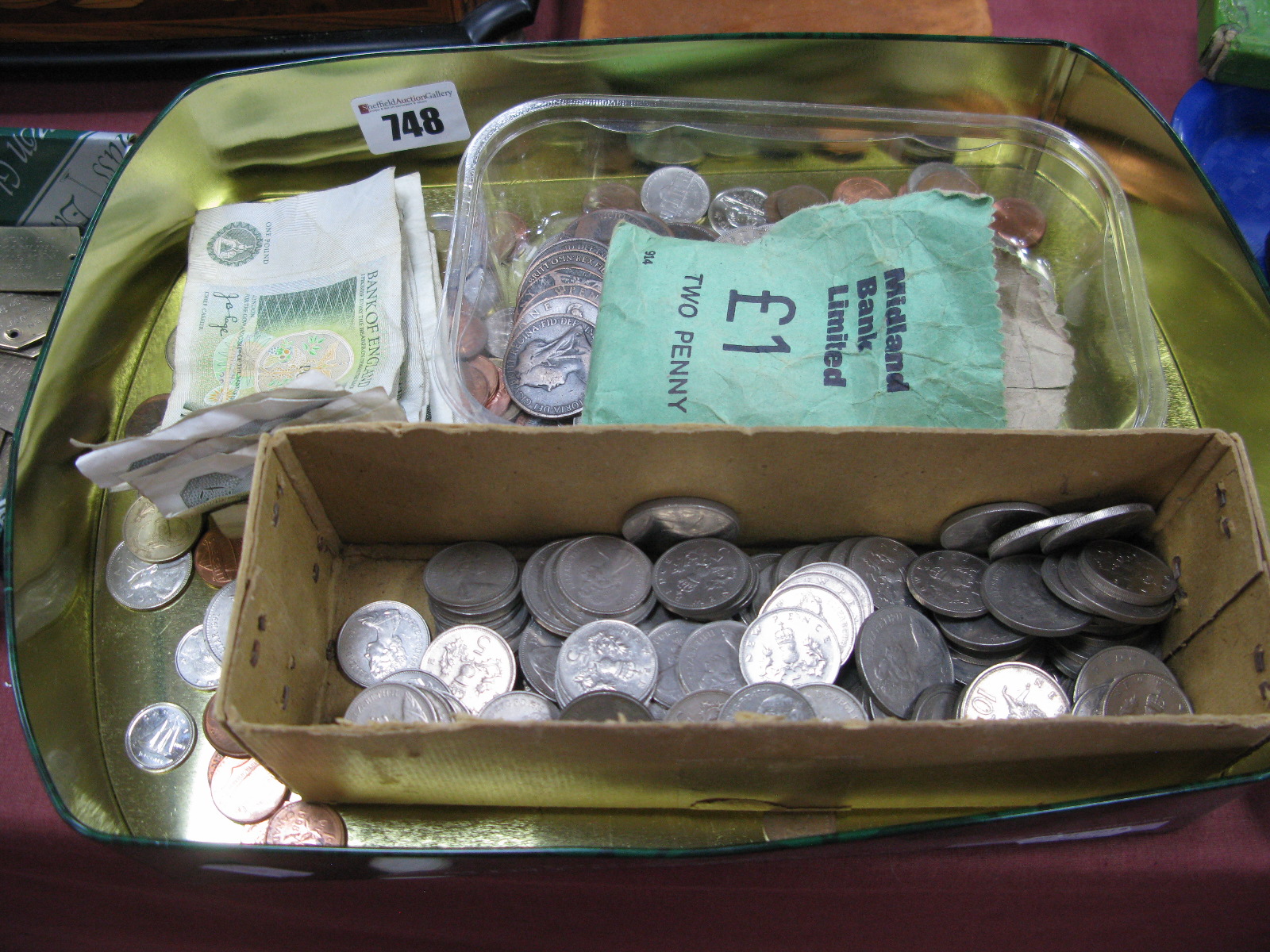 Seven One Pound Banknotes, quantity of pre and post decimal coinage.