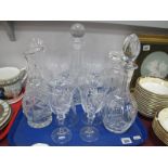 A Cut Glass Decanter and Six Matching Wine Glasses, two further decanters and carafes:- One Tray