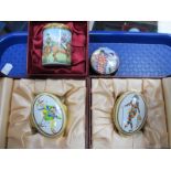 Two Ian Marshall Collection for Staffordshire Enamels Oval Lidded Trinket Boxes, each painted with a