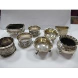 Hallmarked Silver and Other Napkin Rings; together with four hallmarked silver salts.