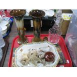 Decanter, pair of streaked cylinder vases, shellfish, Coronation stand up model, etc:- One Tray