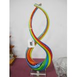 A Murano Glass Abstract Twist Figure, multi colour internal, paper label 36cm high.