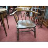 XIX Century Ash and Elm Captains Chair, with pad arms, spindle back, turned legs, double