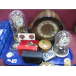 Kundo and Schatz Clocks, under domes, eight day mantel clock, watches, coins, Treen box, Cloisonné