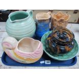 Kensington Ribbed Jug, Samford Kingfisher Jug, Sylvac Vase, etc:- One Tray