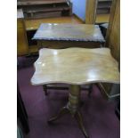 A XIX Century Pedestal Table, with a rectangular shaped top, turned pedestal on cabriole legs,