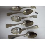 A Set of Six Victorian Hallmarked Silver Fiddle Pattern Spoons, initialled. (6)