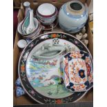 Oriental, pottery charger, ginger jar, rice bowls etc:- One Box