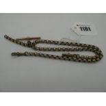 A Faceted Belcher Link Graduated Albert Chain, suspending T-bar stamped "9ct", to double swivel