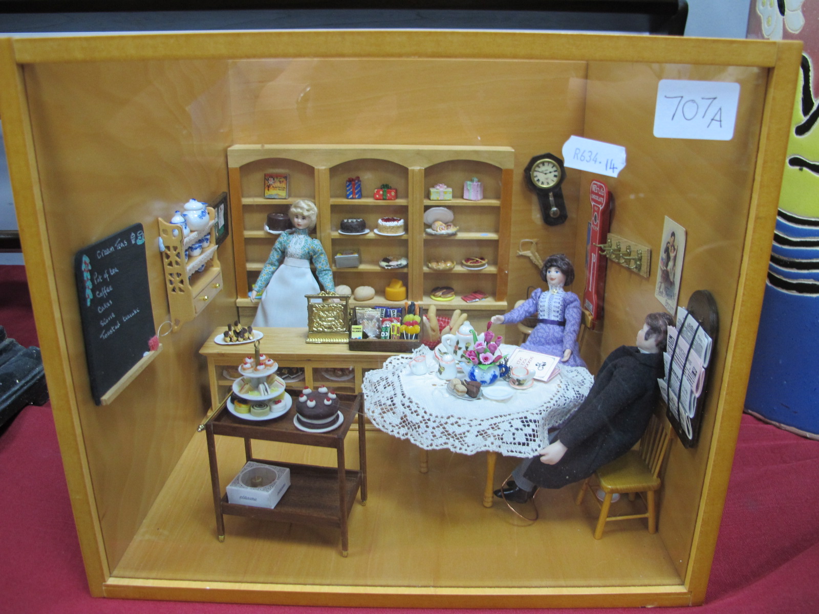 A Bakers Shop/Tea Room Diorama, complete with shop fittings, confectionary counter, table and chairs